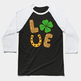 Lucky Shamrock Clover Love St Patricks Day Leopard Print Gift Baseball T-Shirt